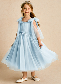 Azazie Dori Flower Girl Dresses Sky Blue A-Line Ruched Tulle Dress image5