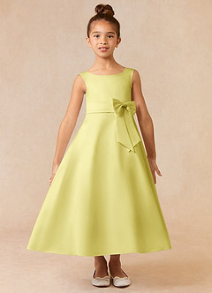 Azazie Lindy Blumenmädchenkleider A-Linie Plissee Matte Satin Kleid Zitronensorbet image2