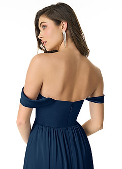 Azazie Morana Brautjungfernkleider Wandelbar A-Linie Schulterfrei Stretch-Satin Kleid Dunkelmarine image7