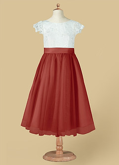 Azazie Vetty Abiti da Ragazza di Fiori Abito A-Line in Tulle Pizzo Avorio Terracotta image12
