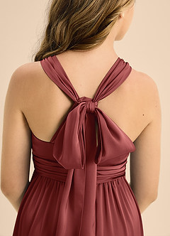 Azazie Jaylah Junior Terracotta A-Line Pleated Stretch Satin Dress image7