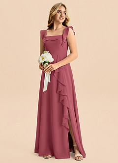 Azazie Nori Junior A-Linie Gestreift Chiffon Kleid Merlot image4
