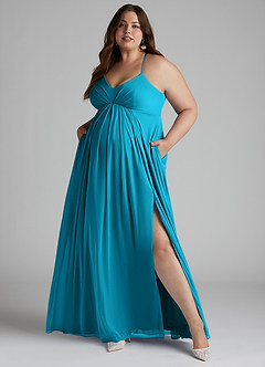 Azazie Annabelle Maternity Bridesmaid Dresses A-Line V-Neck Pleated Mesh Floor-Length Dress image9