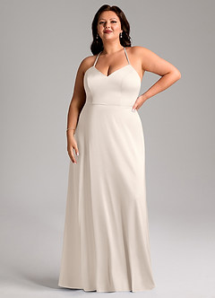 Azazie Mei Bridesmaid Dresses White Alabaster A-Line V-Neck Stretch Satin Dress image7