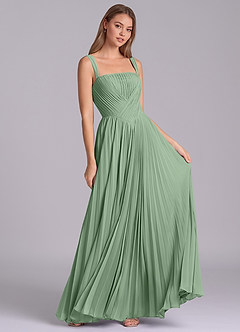 Azazie Mina 신부 들러리 드레스 A라인 주름진 쉬폰 바닥 길이 드레스 image3