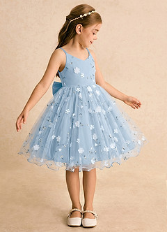 Azazie Junebug Robe Demoiselle D'honneur Fillette Robe Princesse en Tulle Bretelles spaghetti Poudre Bleue image4