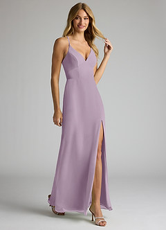 Azazie Becca Bridesmaid Dresses Wisteria Sheath V-Neck Chiffon Dress image2