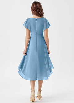 Azazie Graciela Junior Steel Blue A-Line Pleated Chiffon Dress image2