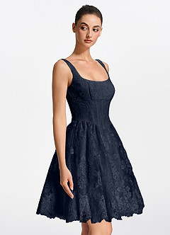 Laetitia Marine Minikleid mit eckigem Ausschnitt, Schnürung und Korsett image4