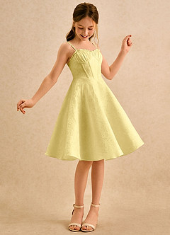 Azazie Posey Girls Formal Jurken voor bloemenmeisjes A-Lijn Jurk van Bloemenjacquard Sweetheart Halslijn Kanarie image3