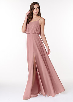 Azazie Lupe Bridesmaid Dresses Dusty Rose A-Line Scoop Blouson Chiffon Dress image3