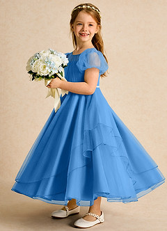 Azazie Duckie Flower Girl Dresses Blue Jay Ball-Gown Pleated Tulle Dress image4