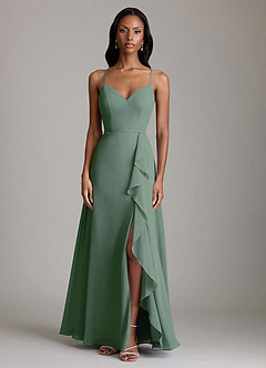 Azazie Naeem Bridesmaid Dresses Eucalyptus A-Line V-Neck Ruffle Chiffon Dress image3