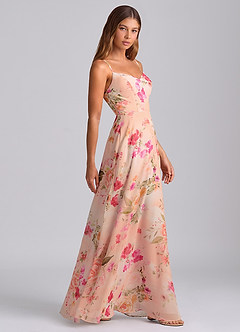 Azazie Marley 신부 들러리 드레스 A라인 오프 더 숄더 쉬폰 바닥 길이 드레스 image5