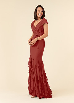 Azazie Bailora Abiti per la Madre della Sposa Abito Sirena in Chiffon Increspato Terracotta image2