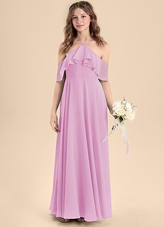 Azazie Tessabelle Junior Abito A-Line in Chiffon a Spalla Scoperta Rosa Confetto image4