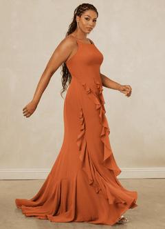 Christian Siriano Bridal for Azazie 1006 Bridesmaid Dresses Cinnamon Mermaid Ruched Chiffon Dress image13