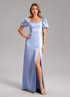 Azazie Fyona Bridesmaid Dresses Ice A-Line Pleated Stretch Satin Dress image1