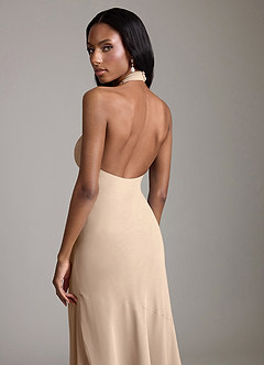 Azazie Lorena Vestidos de damas de honor Vestido de Gris Pardo de Gasa de Corte Sirena con Plisado image6