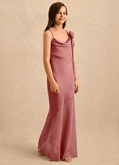 Azazie Kai Girls Formal Sukienki dla dziewczynek sypiących kwiaty Osłona Pofałdowany Satyna elastyczna Długość podłogi Sukienka image4