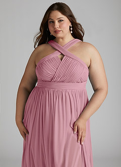 Azazie Hillian Bridesmaid Dresses Vintage Mauve A-Line Halter Pleated Mesh Dress image13