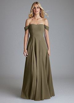 Azazie Seriana Brudtärnklänningar Klä av A-Linje i Chiffong Av axeln Pilgrön image5