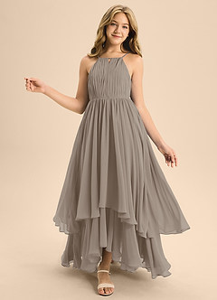 Azazie Elliora Junior Taupe A-Line Pleated Chiffon Dress image1