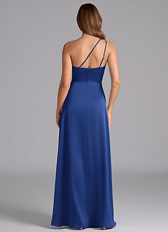 Azazie Trina Abiti da Damigella Abito A-Line in Raso Elasticizzato Monospalla Blu Reale image2