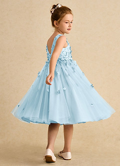 Azazie Lana Robe Demoiselle D'honneur Fillette Robe Trapèze en Mat Satiné Sans manches Bleu Ciel image4