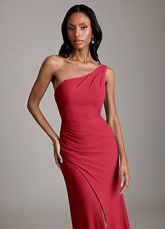 Azazie Madelyn Vestidos de damas de honor Vestido de Escarlata de Gasa de Corte Sirena Convertible con Hombro unilateral image8