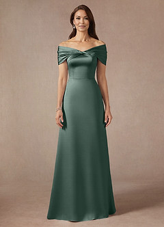 Azazie Amelia vestidos de madre de la novia Vestido de Musgo Marino de Satén Elástico de Corte En A con Vestidos sin tirantes image3