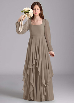 Azazie Clara Junior Vestido de Gris Pardo de Gasa de Corte en A con Blusón image3