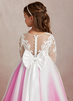 Azazie Elodie Flower Girl Dresses Ivory Fuchsia Ball-Gown Lace Dress image8