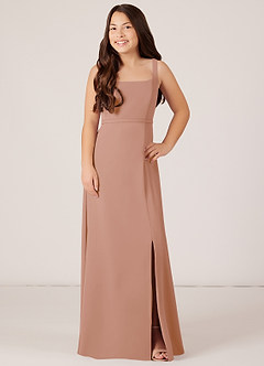 Azazie Renee Junior Champagne Rose A-Line Side Slit Chiffon Dress image1