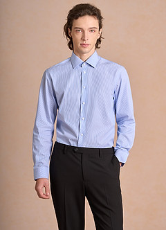 front Aiden White Sky Blue 100% Cotton Non-Iron Striped Dress Shirt