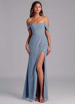 Azazie Johana Brautjungfernkleider Wandelbar Meerjungfrau-Linie Schulterfrei Chiffon Kleid Staubblau image1