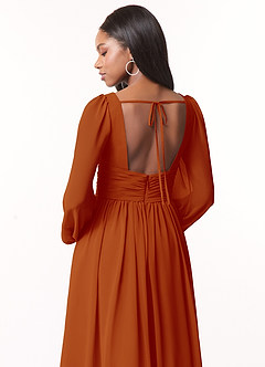 Azazie Norah Bridesmaid Dresses Paprika A-Line V-Neck Long Sleeve Chiffon Dress image3