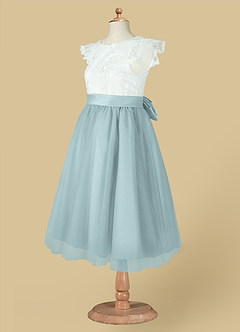 Azazie Vetty Flower Girl Dresses Ivory Mist A-Line Lace Tulle Dress image14