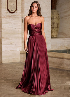 Ylura Burgunderrot A-Linien-Plissee-Abendkleid image8