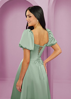 Barbie ♥ Azazie Bridesmaid Dresses Agave A-Line Ruched Stretch Satin Dress image11