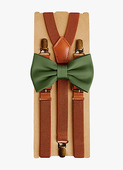 front Matching Matte Satin Pre-Tied Bow Tie & Suspenders Set