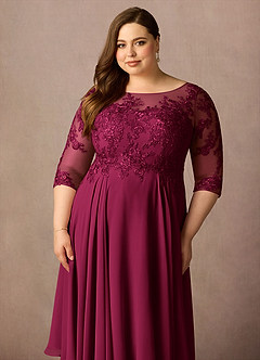Azazie Marge Mother of the Bride Dresses Burgundy A-Line Scoop Lace Chiffon Dress image11