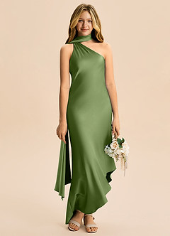 Azazie Briony Junior Juniper Sheath Pleated Stretch Satin Dress image5