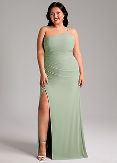 Azazie Eren Bridesmaid Dresses Dusty Sage Sheath One Shoulder Chiffon Dress image10