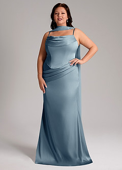 Azazie Sorrel Bridesmaid Dresses Dusty Blue Mermaid Strapless Stretch Satin Convertible Dress image7