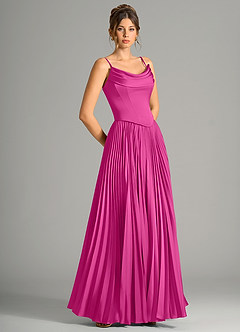 Azazie Saedra Bridesmaid Dresses Fuchsia A-Line Corset Stretch Satin Dress image7