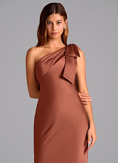 Azazie Yuanna Bridesmaid Dresses Clay Mermaid One Shoulder Stretch Satin Dress image7