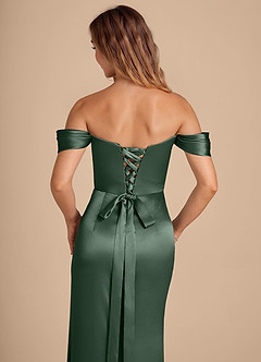 Azazie Shea Bridesmaid Dresses Eucalyptus Mermaid Off the Shoulder Metallic Satin Convertible Dress image2