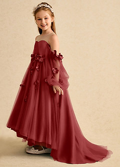 Azazie Karrie Flower Girl Dresses Rust A-Line with Sleeves Tulle Dress image3