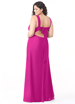 Azazie Christiana Vestidos de damas de honor Vestido de Fucsia de Gasa de Corte en A con Cuello en V plisado image8